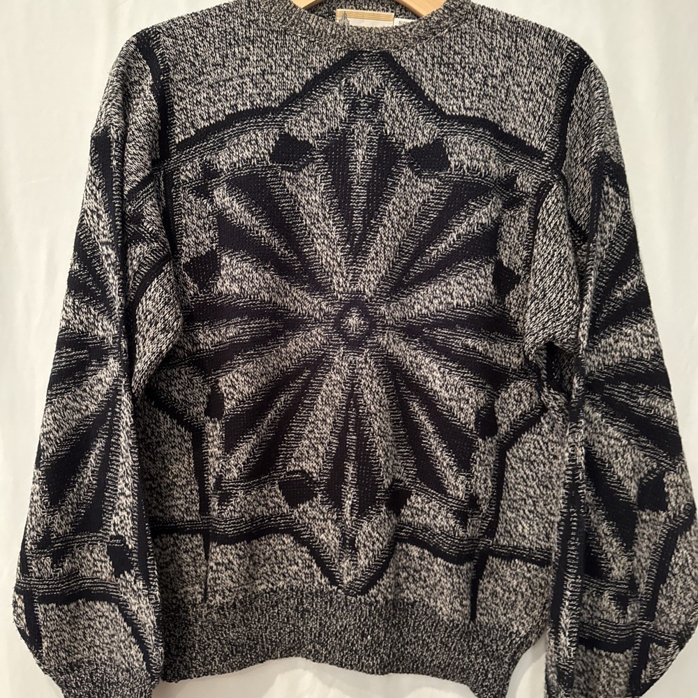 VTG London Fog Sweater Men XL Black/White Acrylic Snowflake Cabincore Grandpa